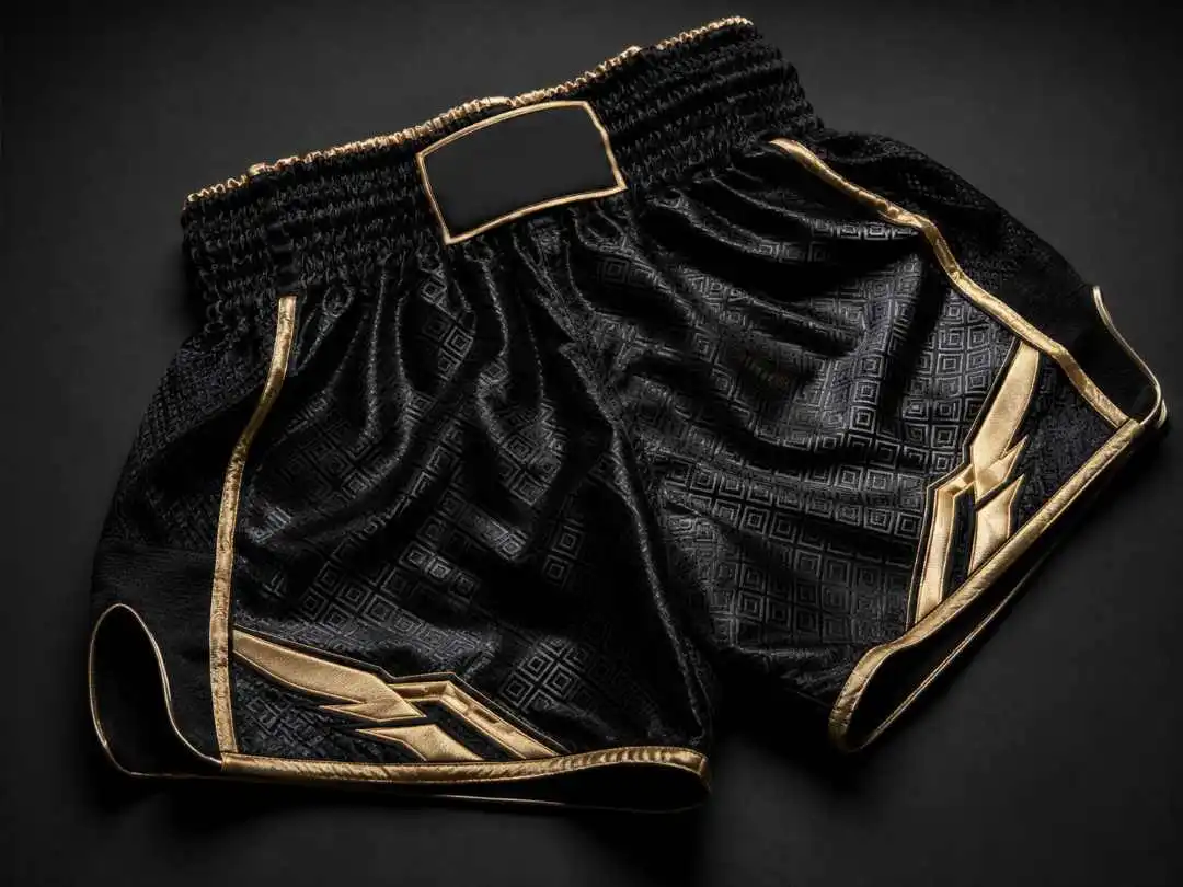 black and gold muay thai shorts