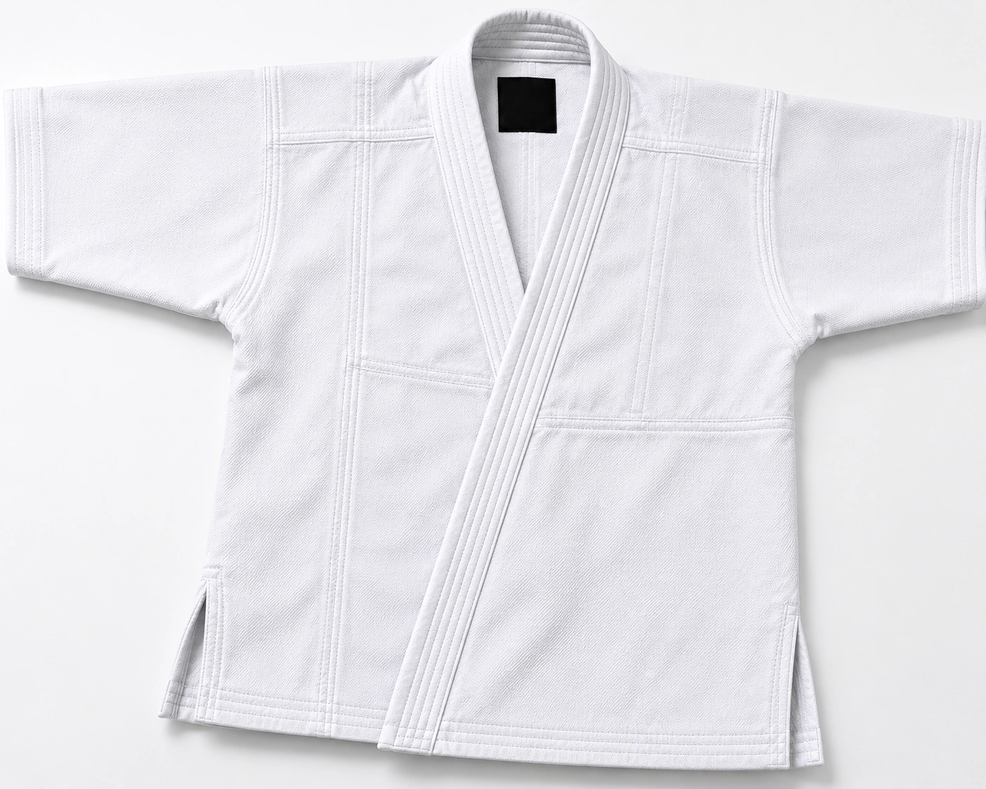 White karate gi jacket with precision-cut panels and reinforced stitching